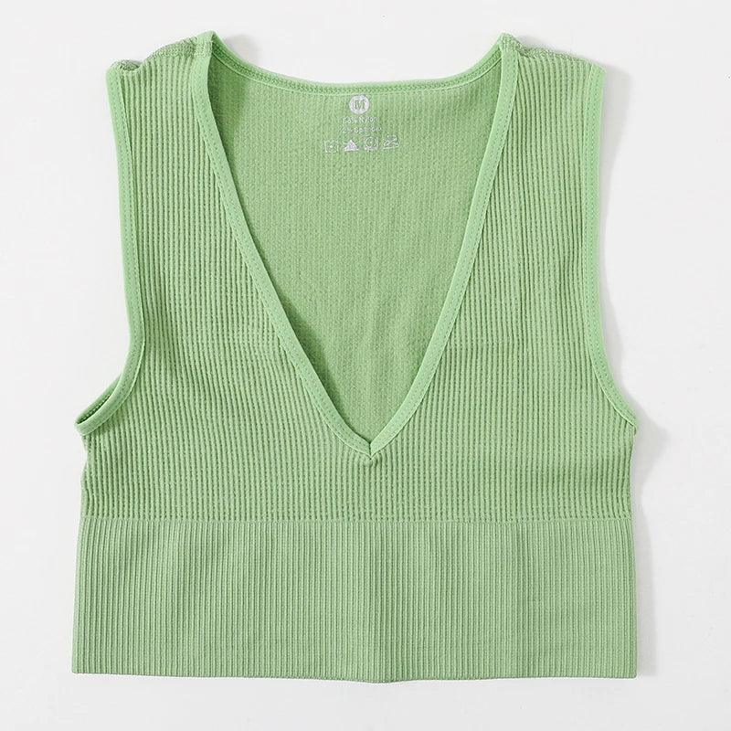 Deep V-Neck Crop Top 18 Colors Slim Fit Tank Stretchy Sleeveless Crop Vest Casual Ribbed Knit Top Low Cut Summer Camisole M-XL