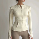 Women's Slim Fit Quick Dry Yoga Fitness Jacket Professional Running Sports Long Sleeve Top for Slimming Effect