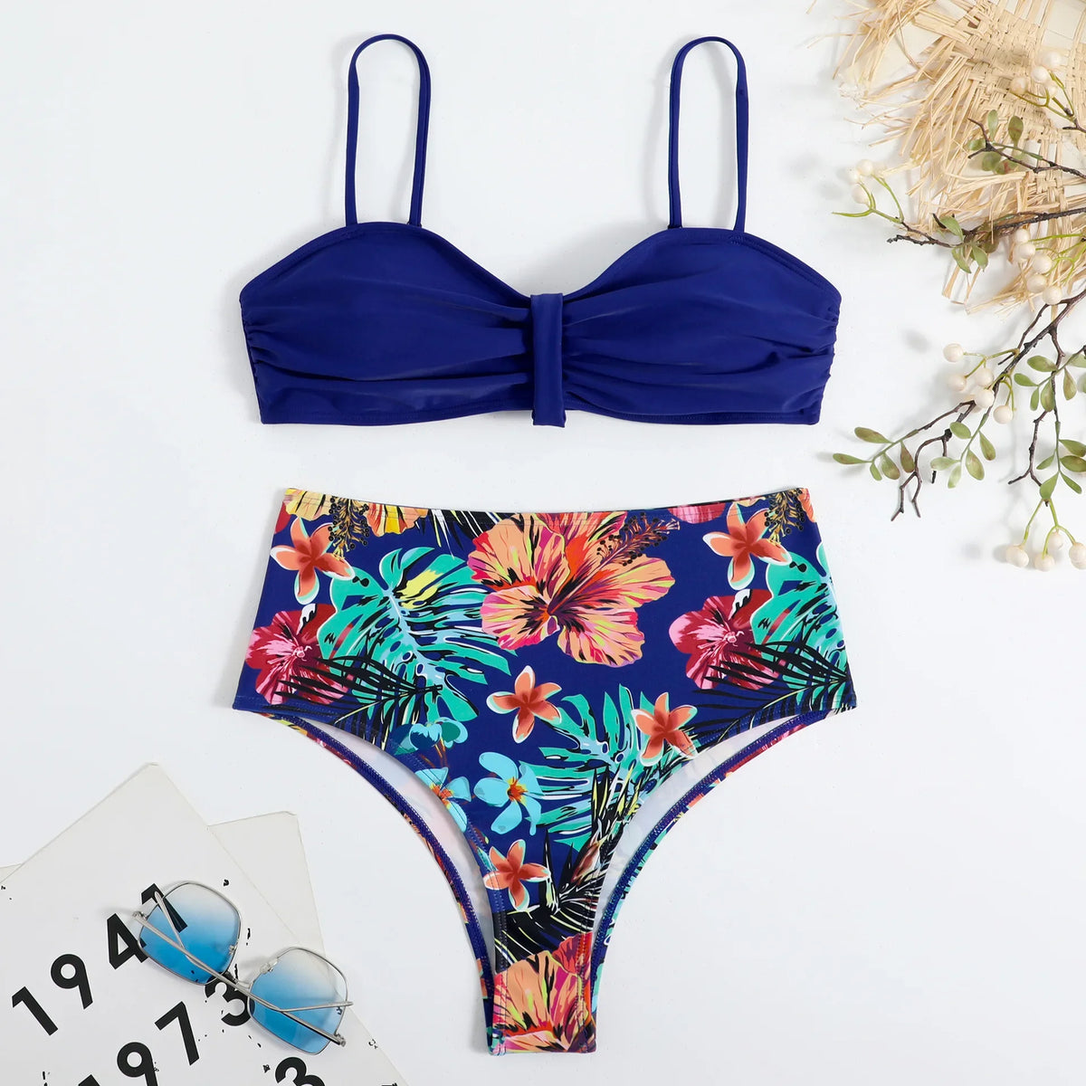 Sexy Bandeau Bikini 2025 Women Swimsuit Floral Swimwear Female High Waist Bikinis Set Swimming Bathing Suits Brazilian Biquini