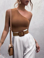 Women Sports Tank Tops Sexy Crop Tops Vest Casual Female One Shoulder Summer Outfits Tops Fitness Elastic