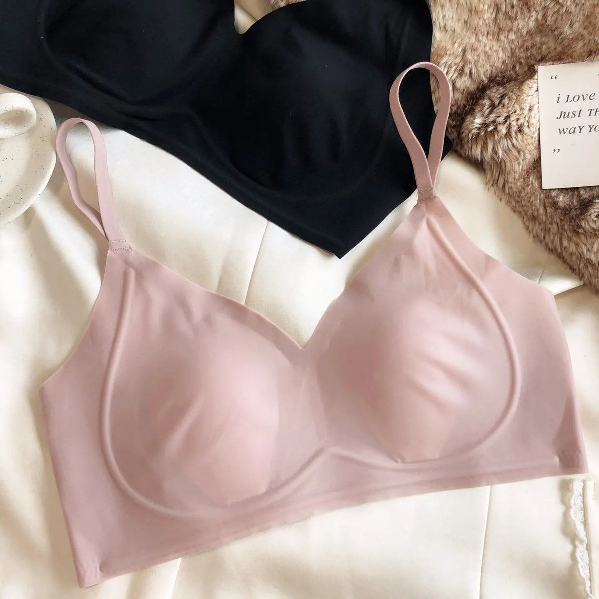Summer Ice Silk Bra Seamless Women Underwear Sexy Ultra Thin Comfort Bralette French Rabbit Ears Padding Fixed Push Up Bras