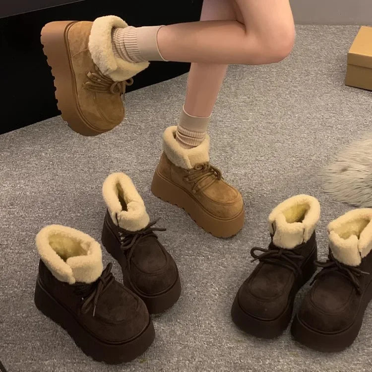 2026 New Winter Chunky Platform Women Fur Snow Boots Keep Warm Thick Sole Warm Cotton Short Booties Shoes Zapatos Mujer