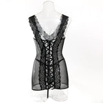 Toucheart 2PCS Lace See-through Hollow Out Sexy Interesting Thin Model Pajamas Panty Slim High Waisted Women Sexy Pajamas Set