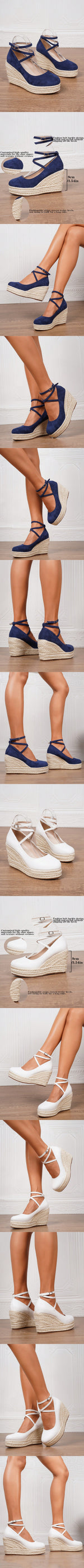 2025 Comfy Walk Big Size 43 Summer Bohemian Espadrilles Platform Pumps Cross Strap Chunky High Heels Wedges Shoes Women