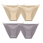 4Pcs/Set Ice Silk Bikini Panties Women Sexy Briefs Low Rise Underwear Seamless Underpants Solid Color Ultra-thin Lingerie M-XL