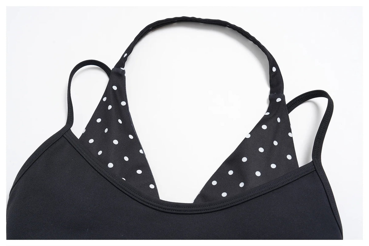 Fake Two-piece Sports Bra Yoga Sets Women Coffee Striped Patchwork Folding High Waist Wide Leg Pants Gym Running Fitness Suits