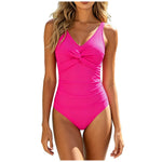 2026 New Solid Cross One Piece Swimsuit For Women Plus Size Swimwear Push Up Bathing Suit Beachwear Deep V Neck Swimming Suits