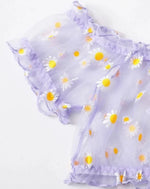Mesh Floral Printed Off Shoulder 2Pcs Lingerie Set for Women Sexy Underwear Transparent Tops+Shorts Panties Exotic Sets