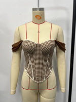 Retro French Jacquard Red Plaid Camisole 2026 Women Sexy Lace Trim Spliced Off Shoulder Chest Wrapped Fishbone Chest Party Tops