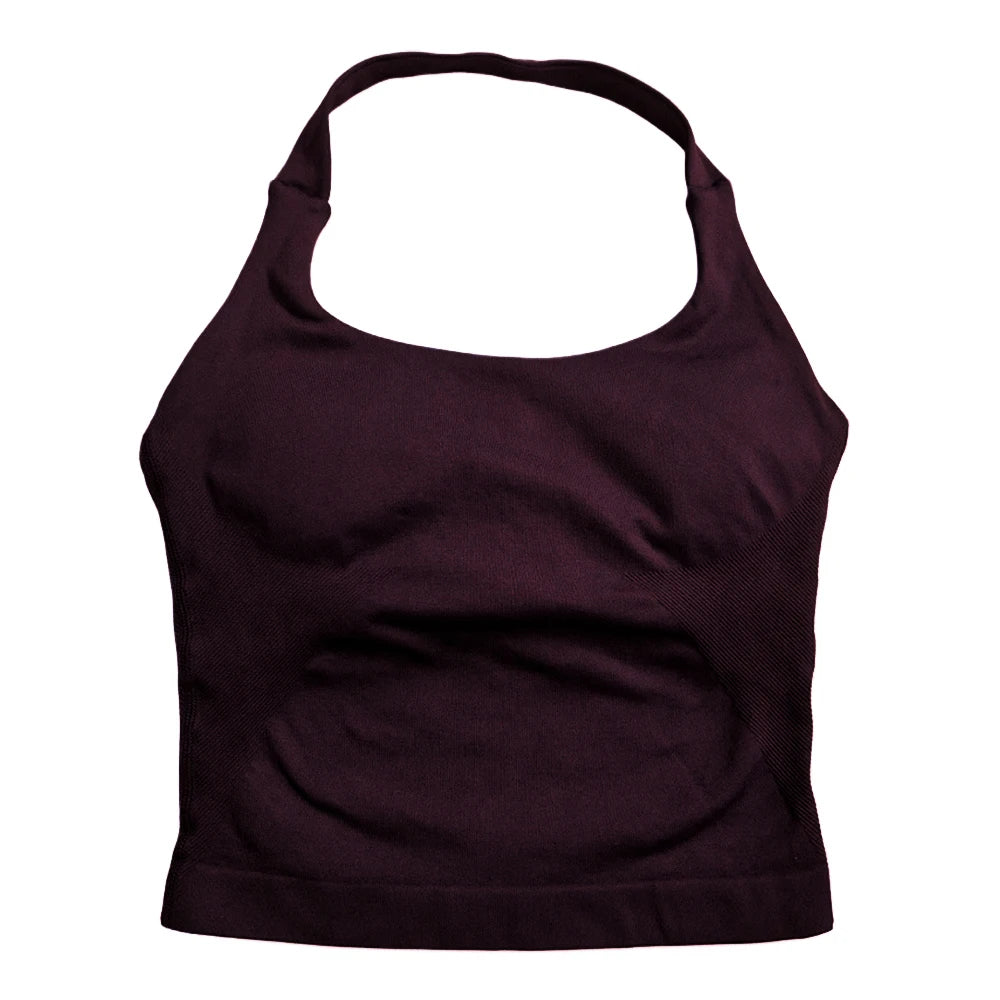 Gym Top Women Clothes Strappy Workout Tank Top Padded Sports Bra Backless Yoga Shirts Seamless Gym Crop Top Halter Fitness Vest