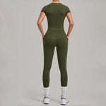 Women's Seamless Yoga Sets Sports Fitness Hip-lifting High Waist Pants Slim Fit Short-sleeve Suits Workout Running Training Sets