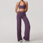 Hearuisavy Summer Yoga Set 2Pcs Women Breathable Backless Halter-Neck Sports Bra Push Up Pilates Fitness Top Straight Leg Pants