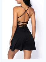 Summer Sleeveless Tennis Dress for Women Pink Hollow Out Backless Lace Up Gym Fitness Golf Badminton Pocket Skirt Suit Sportwear