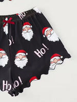 Women Sleepwear Christmas Santa Print Crew Neck Sleeveless with Spaghetti Strap Top and Shorts Pajama Set Loungewear