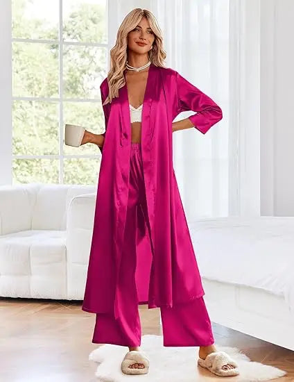 Women's Satin Robe Belted Elegant Solid Color Silky Comfort Bathrobe Loungewear
