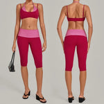 Women's Sleeveless Yoga Set High Waisted Hips-Lifting Capri Leggings Beautiful Back Slim-Fit Bra Suits Sports Gym Fitness Sets