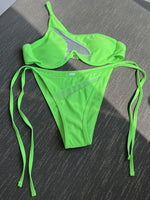 One Shoulder Mesh Bikinis Underwired V-Bar Bikini Women Swimwear Female Swimsuit Two-pieces Bikini Set Push Up Bathing Suit Swim