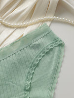 Women Ribbed Cotton Briefs Lace Trim Mid Waist Panties Soft Breathable Rhinestone Star Decor Ladies Daily Basic Underwear W134