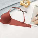 Solid color gathering steel ring anti sagging smooth and simple women's adjustable summer thin bra push up bra Lingerie U017
