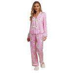 Women's 2025 Christmas Pajama Sets Fashionable Santa Printed Front Tie Ruffle Tops with Pants Two Pieces Soft Sleepwear