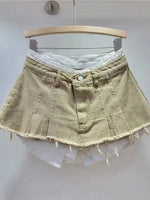 New Fashion Women's Irregular Fake Two-piece A-line Mini Denim Skirts 2026 Autumn Trendy High Waist Skirt Female Fashion XHV4