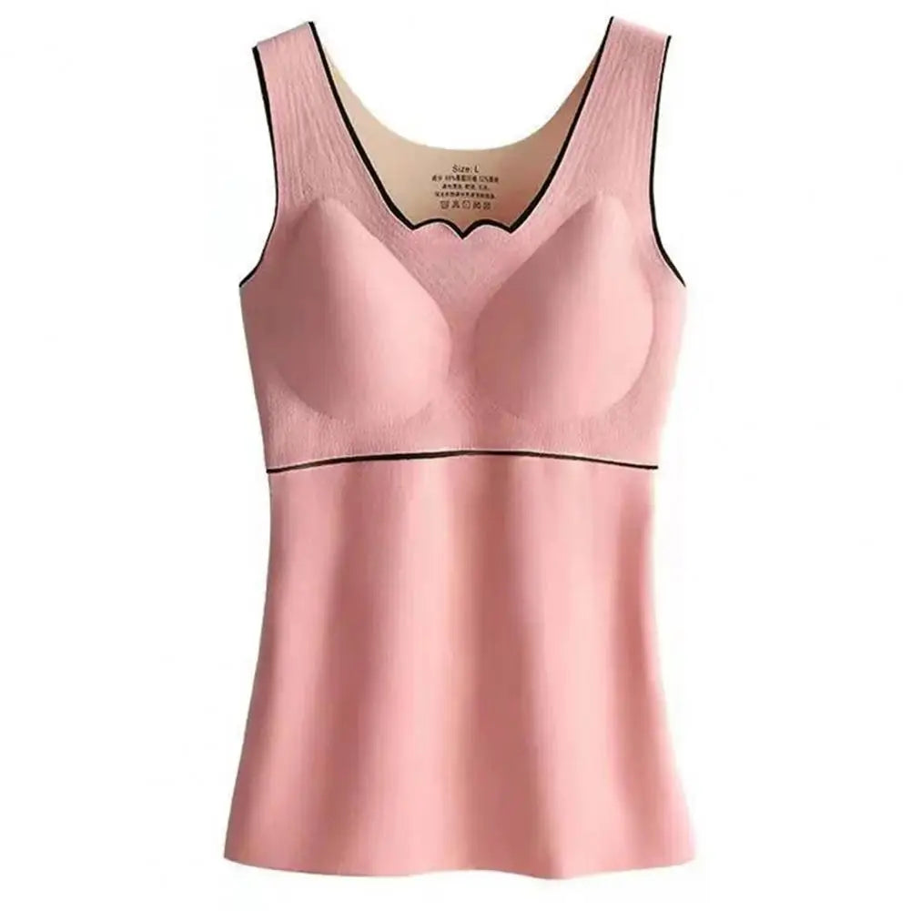 Women Autumn Winter Thermal Vest Thickened Plush Sleeveless V Neck Slim Fit Padded Pullover Elastic Bottoming Underwear Tank Top