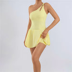 Pad Womens One Shoulder Strap Yoga Set Tennis Dress Built-in Bra Anti Shorts Athletic Golf Workout Dress SkortsXP168
