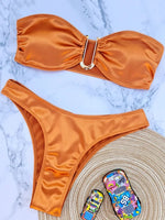 Bandeau Bikinis 2025 Strapless Satin Bikini Female Swimsuit Women Swimwear Two-pieces Bikini Set High Cut Bathing Suit Swim Lady