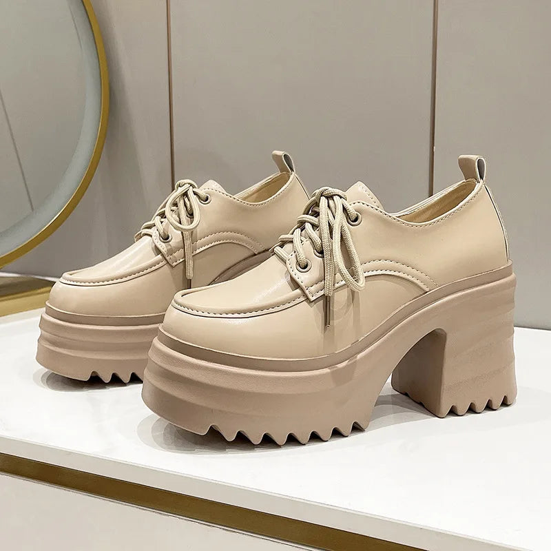Spring Women Pumps Black Loafers Chunky 10CM High Heels High Platform British Autumn Ladies Thick Bottoms Shoes 2026 New