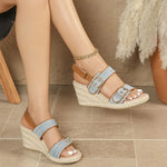 Summer Bohemian 2 Buckle Adjustable Straps Espadrille Wedge Sandals Women Leisure Roma Platform Beach Vacation High Heels Shoes
