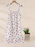 Women’s Cotton Gauze Ruffle Nightgown, Sleeveless Frill Strap Home Sleepwear, Soft Breathable Casual Night Dress for Summer