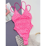 S - XL Sexy Leopard Printed V Neck Women Swimwear One Piece Swimsuit Female Backless High Leg Cut Bather Bathing Suit Swim V4808