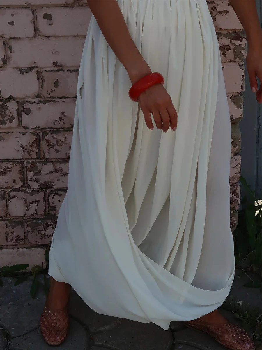 FDYOUI Elegant Solid Color Pleated Skirts for Women 2026 Chic High Slit Long Skirt High Street Office Lady Vacation Party Dress
