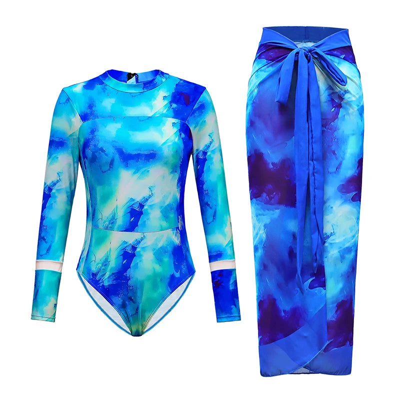 2026 Swimwear Women Long Sleeved Sun Protection One Piece Swimsuit Female's Sports Bathers Swimming Bodysuit Beach With Cover Up
