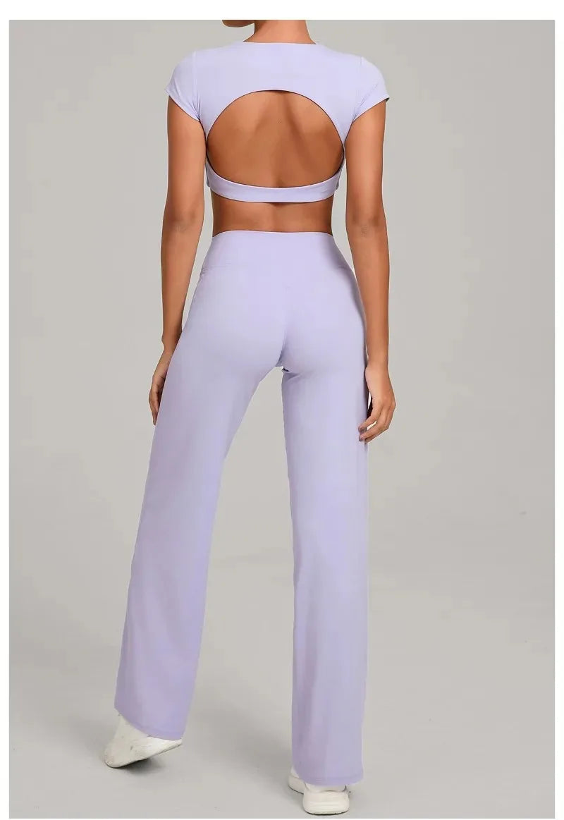 Women's Seamless Yoga Sets Sports Fitness Short-sleeved Loose Hip-lifting Pants Tracksuits Workout Gym Training Slim Fit Sets