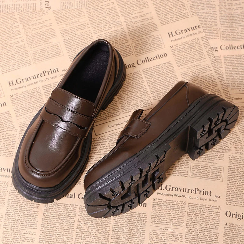 British Style Platform Loafers Women 2026 Autumn Slip On Thick Bottom Pu Leather Pumps Woman Plus Size 43 Office Student Shoes