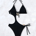 DEKA Women'S Solid Color Slim Fit Hollow Metal Swimsuit Sexy Backless Tank Bodysuit Bikini Set Hot Sexy Comfort Female Bandeau