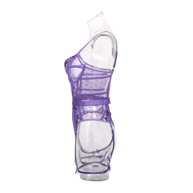 Toucheart Sexy Jumpsuit Embroidered Printing See-Through Sexy Lingerie For WomenHollow Out Backless Sexy Pajamas Jumpsuit New