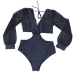 TW Sexy High Waist One Piece Swimsuit Women V Neck 2024 Long Sleeve Bathing Suit Brazilian Swimwear Monokini Summer Beachwear