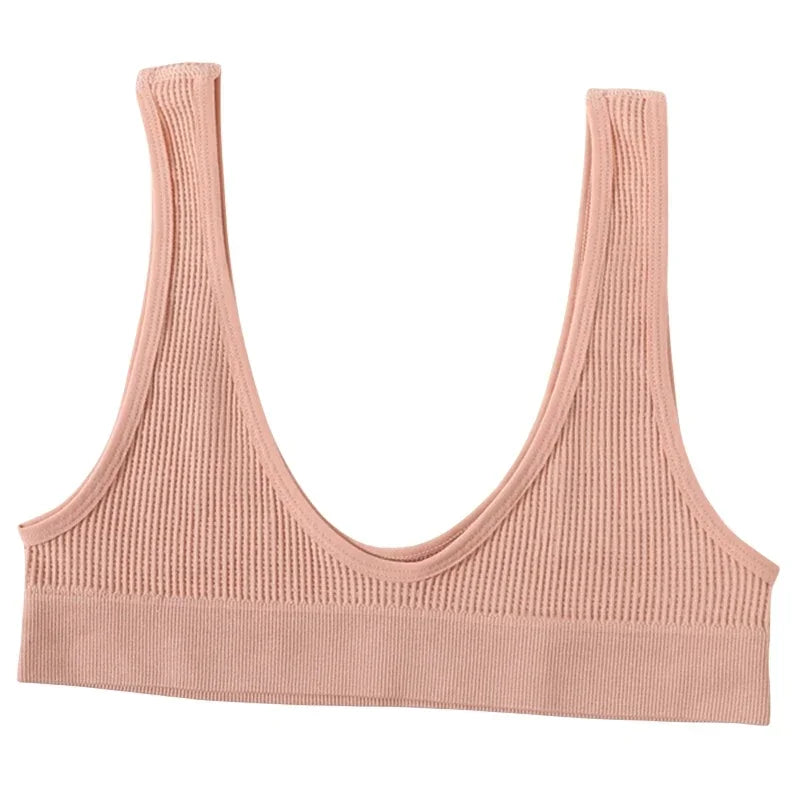 2Pcs/Set Women Non-wire Bra Crop Top Seamless Underwear Female Plunge Bra Tops Ribbed Sexy Lingerie Sports Intimates
