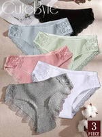 New 3Pcs/set Women's Cotton Panties M-2XL Women Patchwork Lace Underwear Sexy Low Waist Briefs Ladies Comfortable Underpants