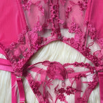 Toucheart Sexy Lingerie Embroidery Printing Bra Garters Set For Women Mesh See- Through Hollow Out Exotic Sexy Underwear Suit