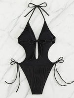 S - XXL Halter V Neck Wrinkled Female Swimwear One Piece Swimsuit Women Backless Monokini High Cut Bathing Suit Swim Beach Wear