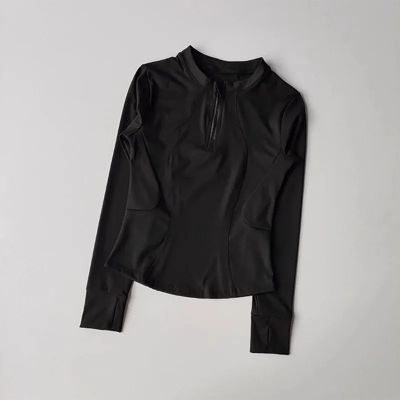 Women's Slim Fit Long Sleeved Yoga Exercise Top Elastic Half Zipper Fitness Suit for Active Wear