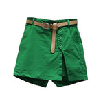 Women Skirt Shorts Above Knee Length High Waist Fake Two Piece Button Decor Side Split Pockets Straight Streetwear