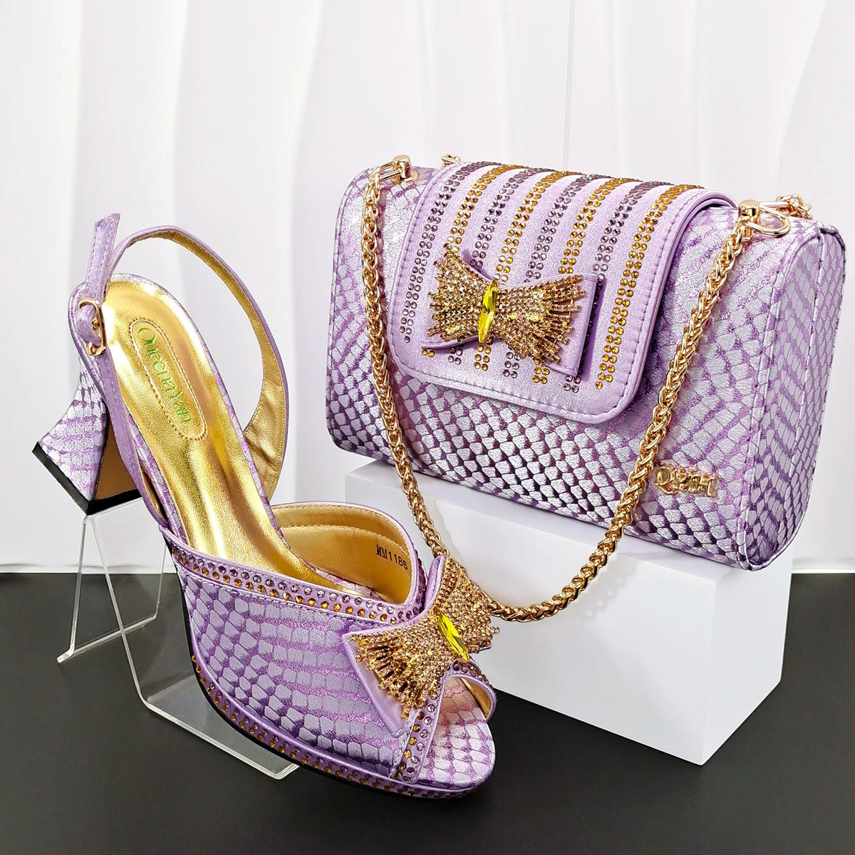 Doershow Italian Shoes And Bag Sets For Evening Party With Stones Italian Leather Handbags Match Bags! HB1-1