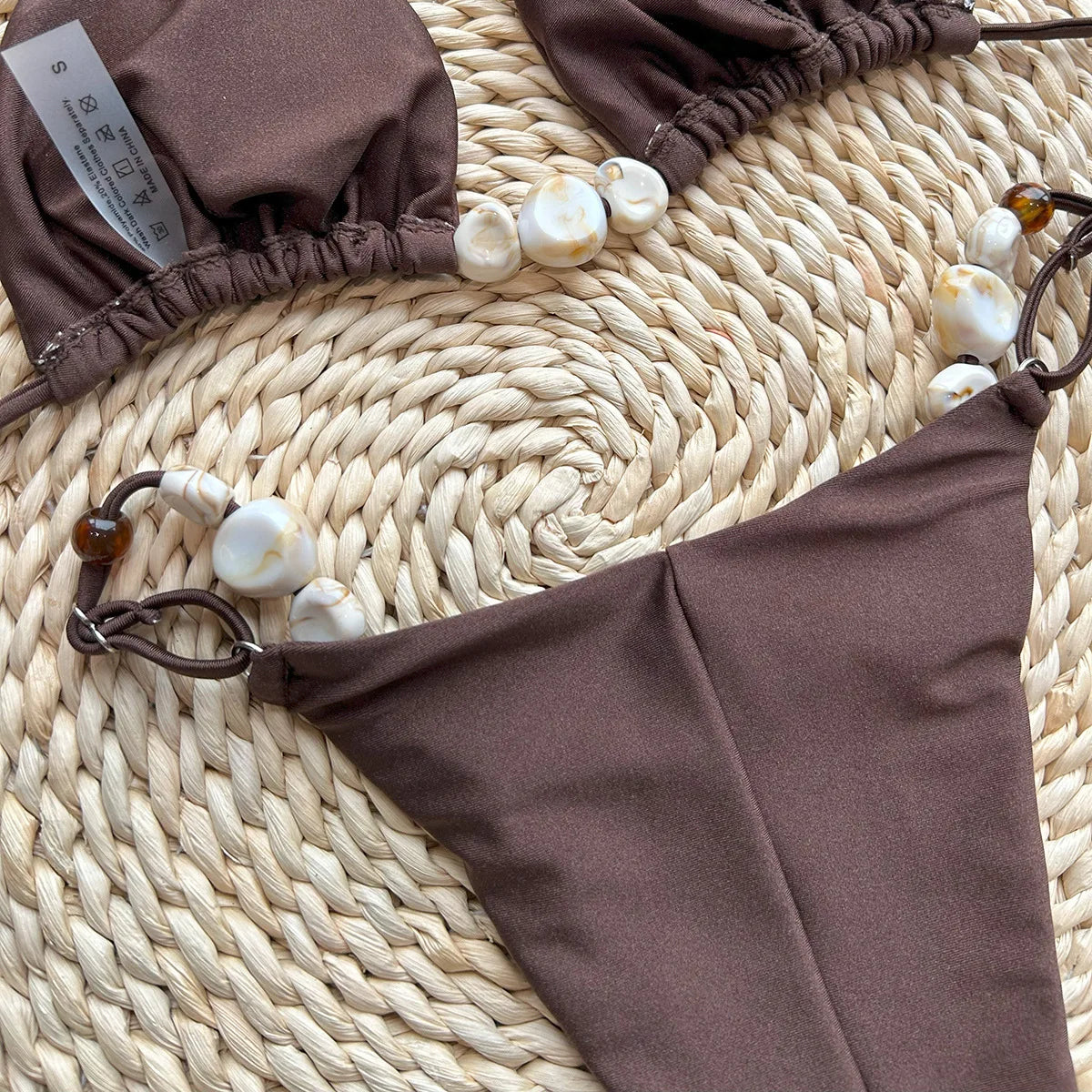 Shiny Halter High Cut Beads Bikini Women Swimwear Female Swimsuit Two-pieces Bikini Set Bather Bathing Suit Swim Lady Beach Wear