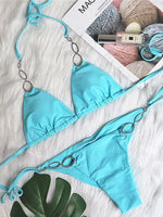 Halter Metal Chains Diamond Bikini Women Swimsuit Female Brazilan Swimwear Two Pieces Bikini Set High Cut Bathing Suit Swim Lady