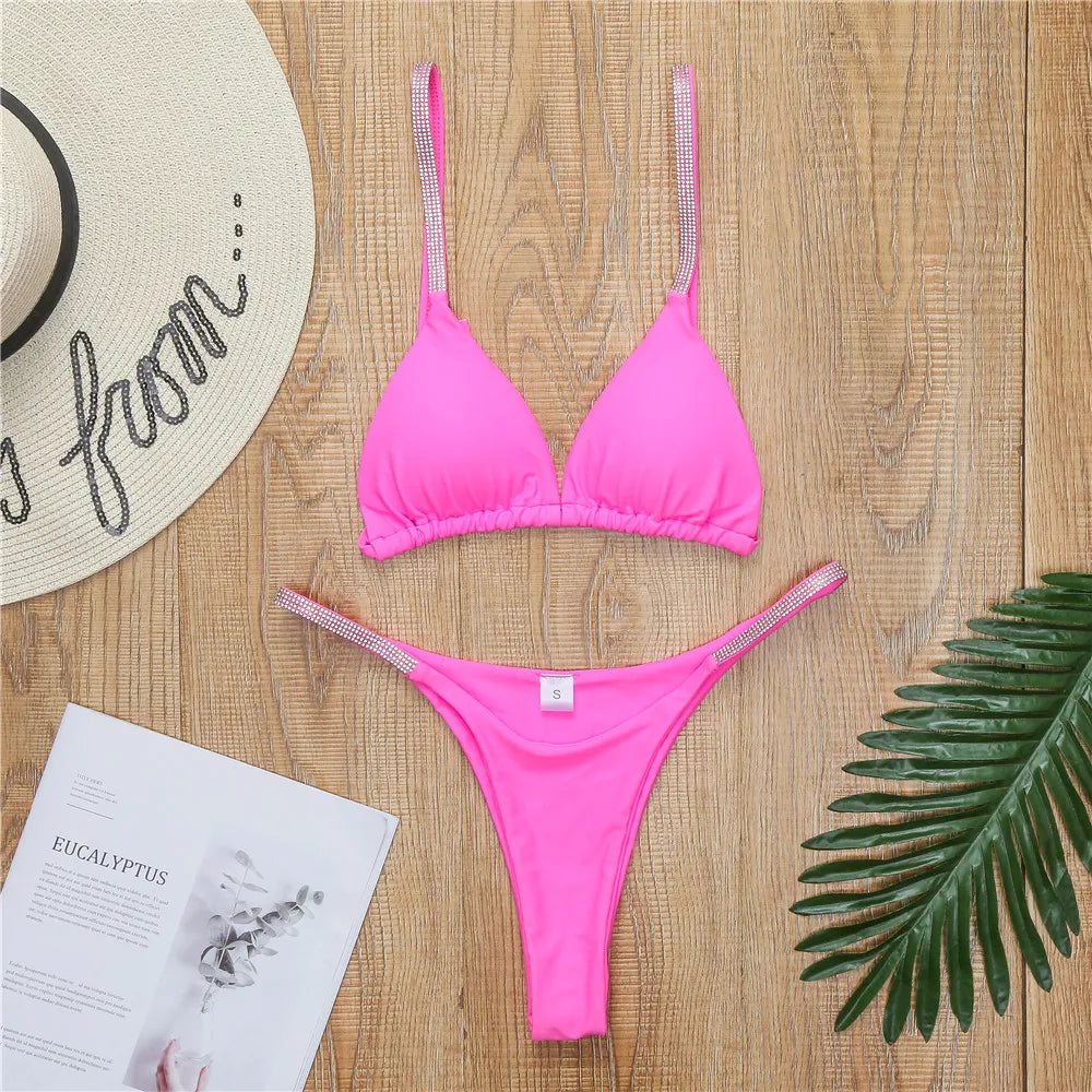 DEKA Women Brazilian Diamond Bikini Set Triangle Swimwear Female Halter Swimsuit Two-pieces added Bather Bathing Suit Swim Lady