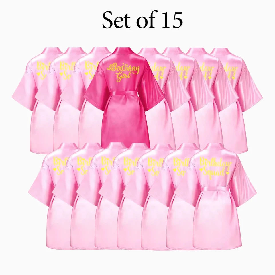 6-12Pcs Spa Girls Party Birthday Squad Robes Girl Kimono Spa Robe Pajama Party Favors Soft Satin Bathrobe for Kid Birthday Decor